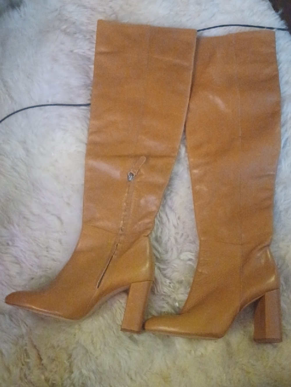 Zara Orange Tan Thigh High Over-the-Knee Block Heel Boots 10